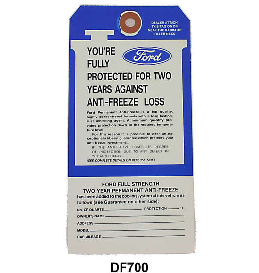 ANTI-FREEZE TAG - 67-71 PASS, 67-72 F-100/F-350