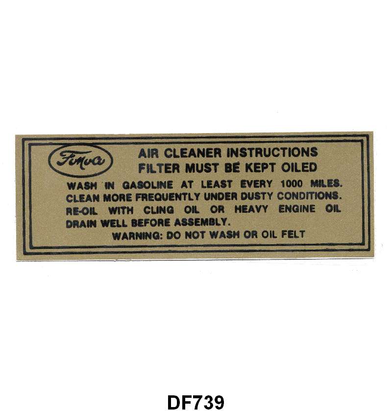 AIR CLEANER SERVICE DECAL - 46-48 PASS/MERC, 46-47 PICK UP, DRY TYPE