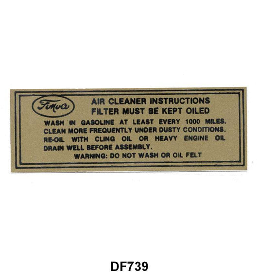 AIR CLEANER SERVICE DECAL - 46-48 PASS/MERC, 46-47 PICK UP, DRY TYPE