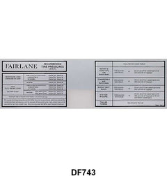 GLOVE BOX TIRE PRESSURE DECAL - 66 FAIRLANE