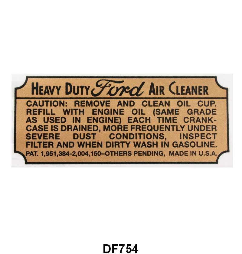 AIR CLEANER DECAL - 37-48 PASS, 39-48 MERC, 37-47 PU, HEAVY DUTY OIL BATH