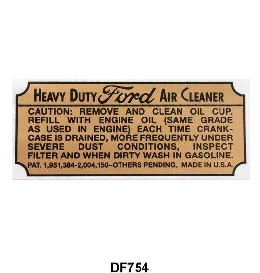 AIR CLEANER DECAL - 37-48 PASS, 39-48 MERC, 37-47 PU, HEAVY DUTY OIL BATH