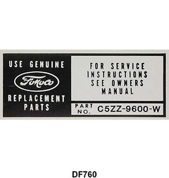 SERVICE INSTRUCTION DECAL FOR AIR CLEANER - 65-66 MUSTANG, 6 CYL