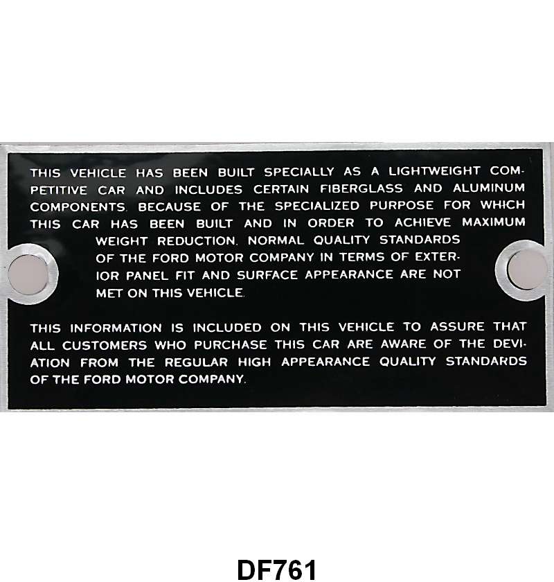 LIGHTWEIGHT GLOVE BOX METAL TAG - 63-64 GALAXIE, 64 FAIRLANE