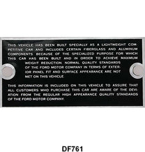 LIGHTWEIGHT GLOVE BOX METAL TAG - 63-64 GALAXIE, 64 FAIRLANE