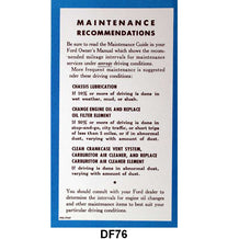 MAINTENANCE SHEET - 55-56 PASS/PICKUP