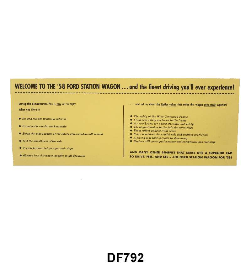 SUN VISOR SALES SLEEVE - 58 WAGON