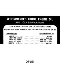 GLOVE BOX OIL RECOMMENDED DECAL - 57-66 F-100/F-350