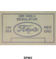 VOLTAGE REGULATOR DECAL - 64 ALL PASS WITHOUT A/C