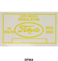 VOLTAGE REGULATOR DECAL - 64 ALL PASS WITH A/C