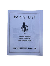COLUMBIA AXLE PARTS LIST - 35-40 PASS, 40 MERC