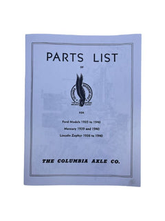 COLUMBIA AXLE PARTS LIST - 35-40 PASS, 40 MERC