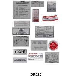 DECAL KIT - 65 MUSTANG, 15 pieces, NO AIR CLEANER ENGINE SIZE DECAL