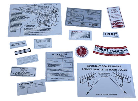 DECAL KIT - 66 MUSTANG, 15 pieces, NO AIR CLEANER ENGINE SIZE DECAL