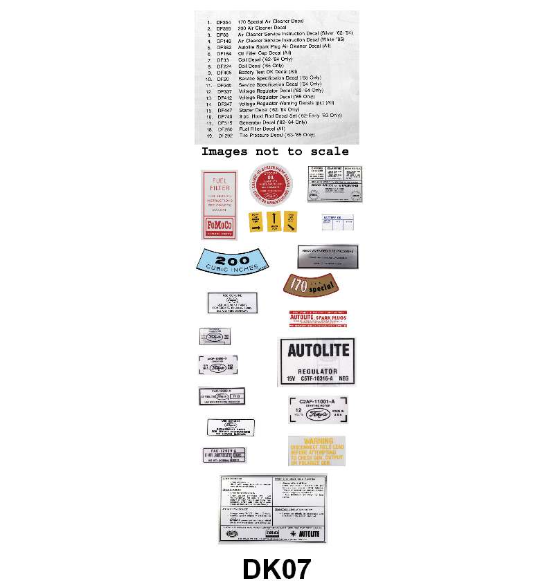 DECAL KIT - 62-65 FALCON, RANCHERO 170/200 6cyl, 16 pieces