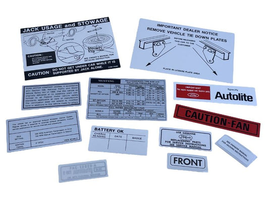 DECAL KIT - 68 MUSTANG 14 pieces, NO AIR CLEANER ENGINE SIZE DECAL