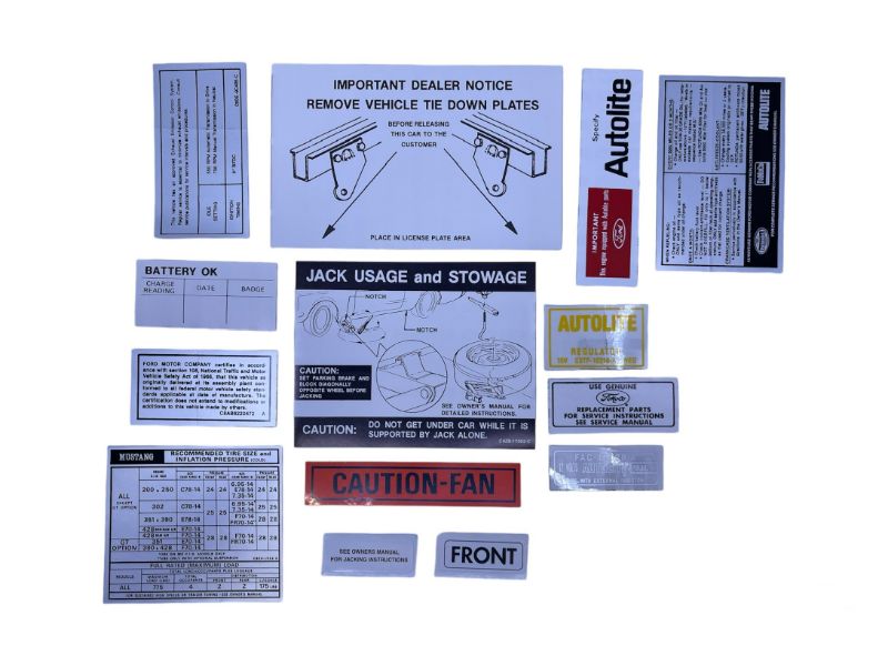 DECAL KIT - 69 MUSTANG 14 pieces, NO AIR CLEANER ENGINE SIZE DECAL