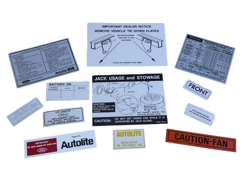 DECAL KIT - 70 MUSTANG 13 pieces, NO AIR CLEANER ENGINE SIZE DECAL
