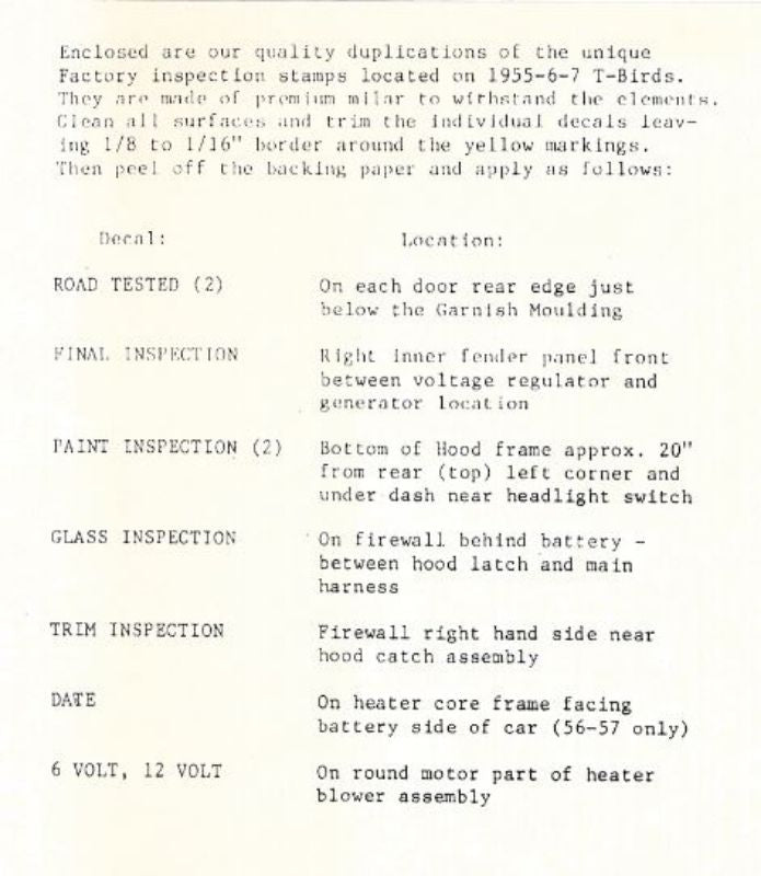 DECAL KIT - 56 T-BIRD, 13 pieces