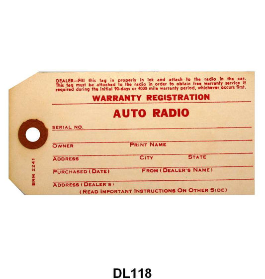 RADIO WARRANTY TAG - 46-48 MERCURY