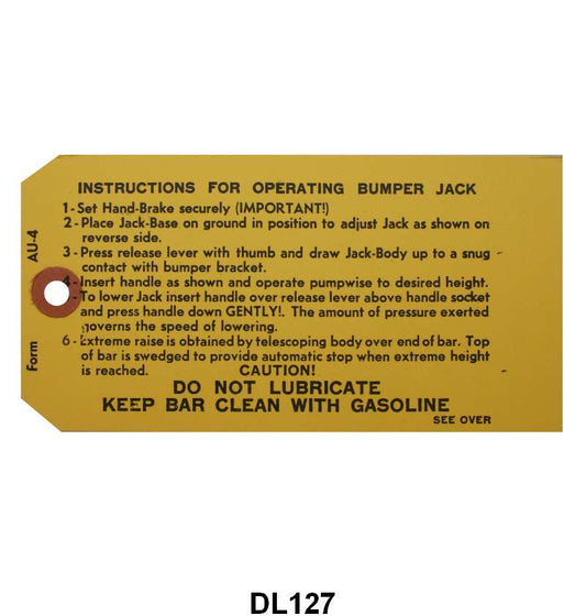 JACK INSTRUCTION TAG - 39-40 MERCURY