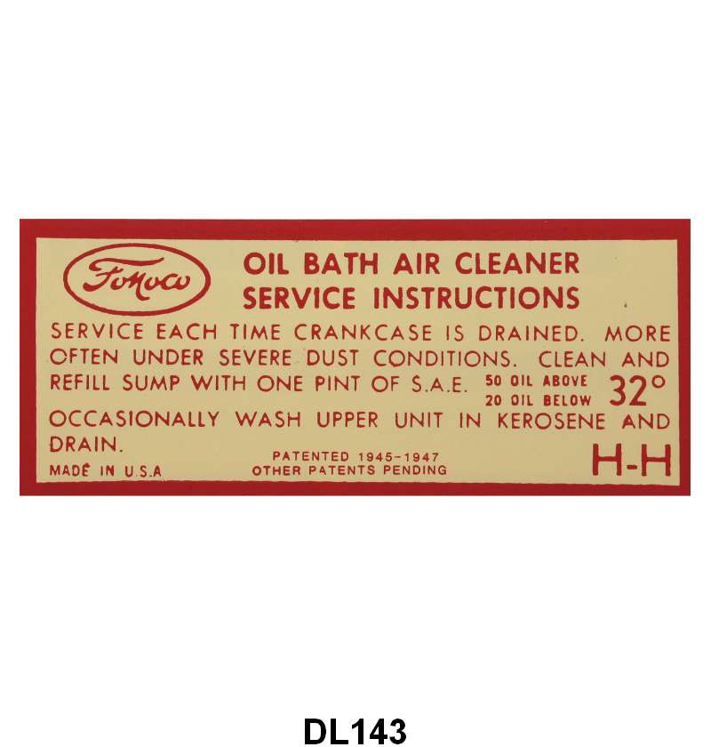 AIR CLEANER DECAL - 54-55 MERCURY, OIL BATH