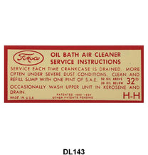 AIR CLEANER DECAL - 54-55 MERCURY, OIL BATH
