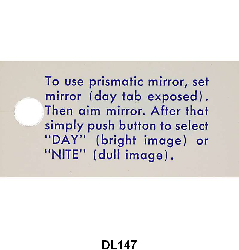 PRISMATIC MIRROR INSTRUCTION TAG - 52-56 MERCURY