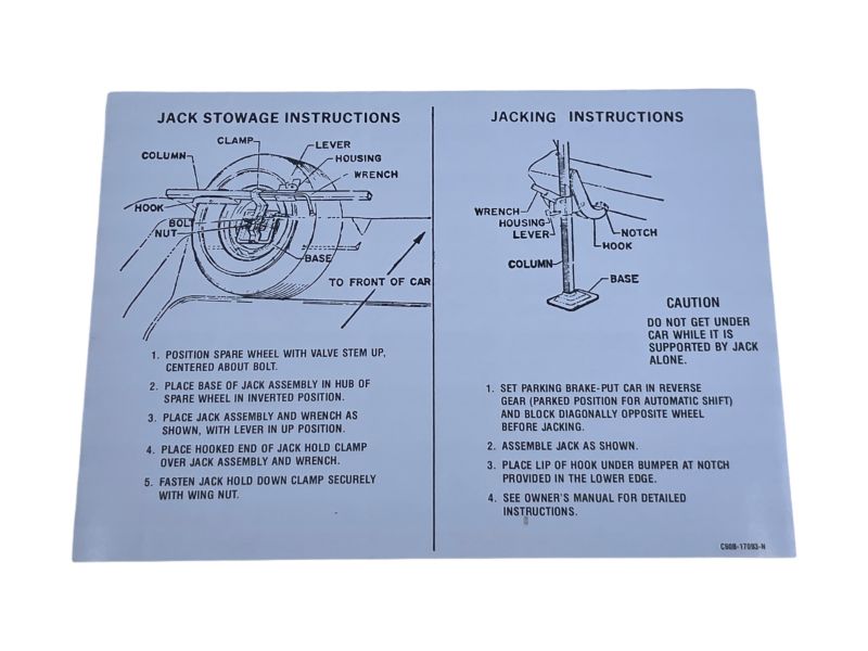 JACK INSTRUCTION/SPARE TIRE DECAL - 66-67 COMET EXCEPT CONV/WAGON