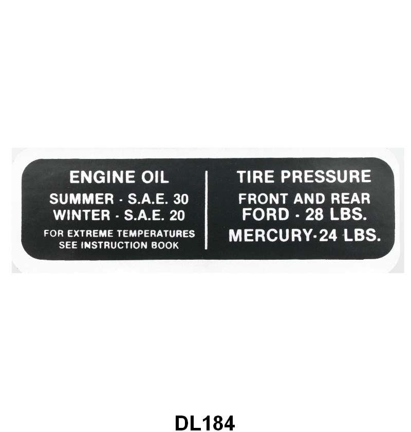 GLOVE BOX TIRE PRESSURE & OIL DECAL - 42 MERCURY