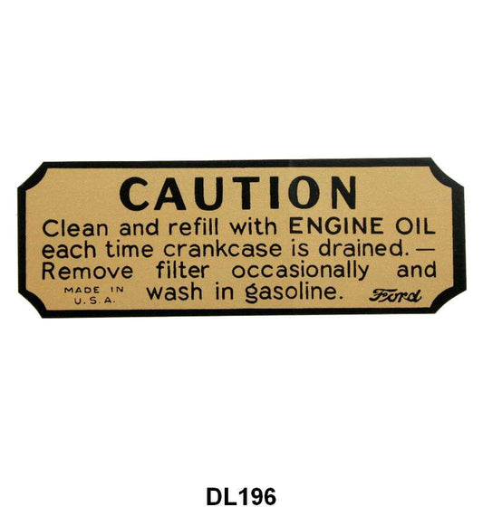 AIR CLEANER CAUTION DECAL - 39-48 PASS/MERCURY, 42-47 PU, OIL BATH