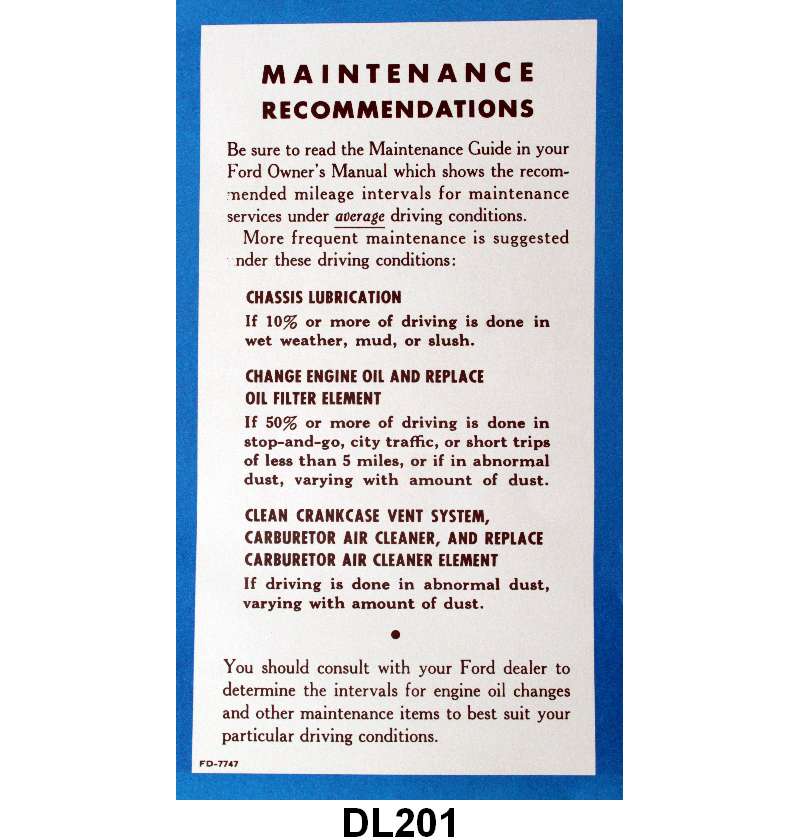 MAINTENANCE SHEET - 55-56 MERCURY