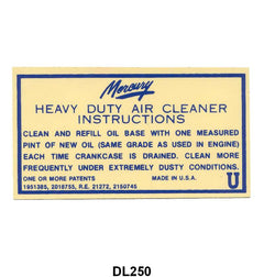 AIR CLEANER DECAL - 50-51 MERCURY, OIL BATH