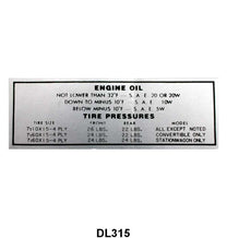 GLOVE BOX TIRE PRESSURE & OIL DECAL - 52-53 MERCURY