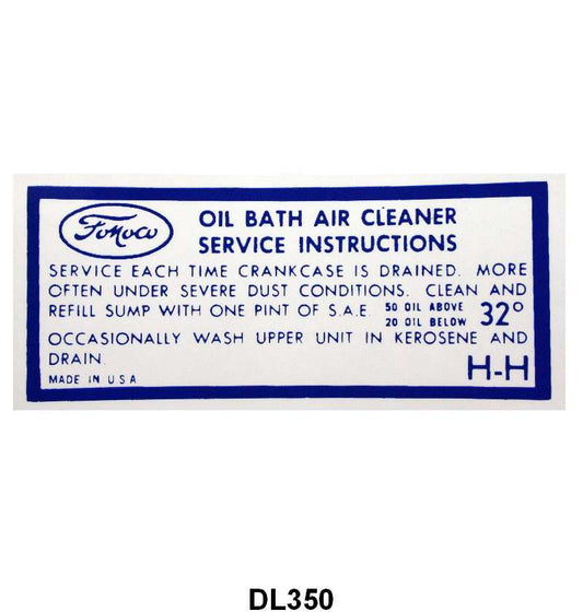 AIR CLEANER DECAL - 53 MERCURY, OIL BATH