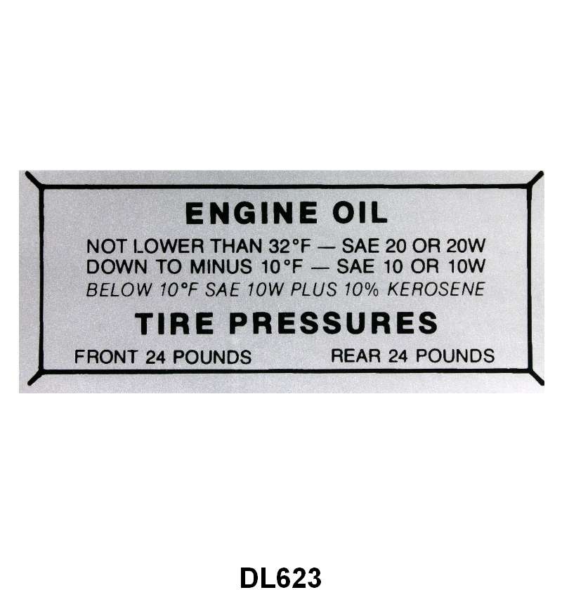GLOVE BOX TIRE PRESSURE & OIL DECAL - 49-51 MERCURY