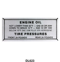 GLOVE BOX TIRE PRESSURE & OIL DECAL - 49-51 MERCURY