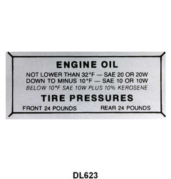 GLOVE BOX TIRE PRESSURE & OIL DECAL - 49-51 MERCURY