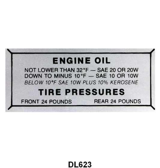 GLOVE BOX TIRE PRESSURE & OIL DECAL - 49-51 MERCURY