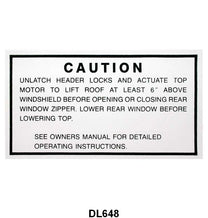 CONVERTIBLE TOP WARNING DECAL - 55-56 MERCURY