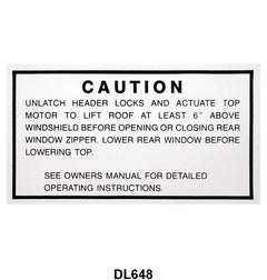 CONVERTIBLE TOP WARNING DECAL - 55-56 MERCURY