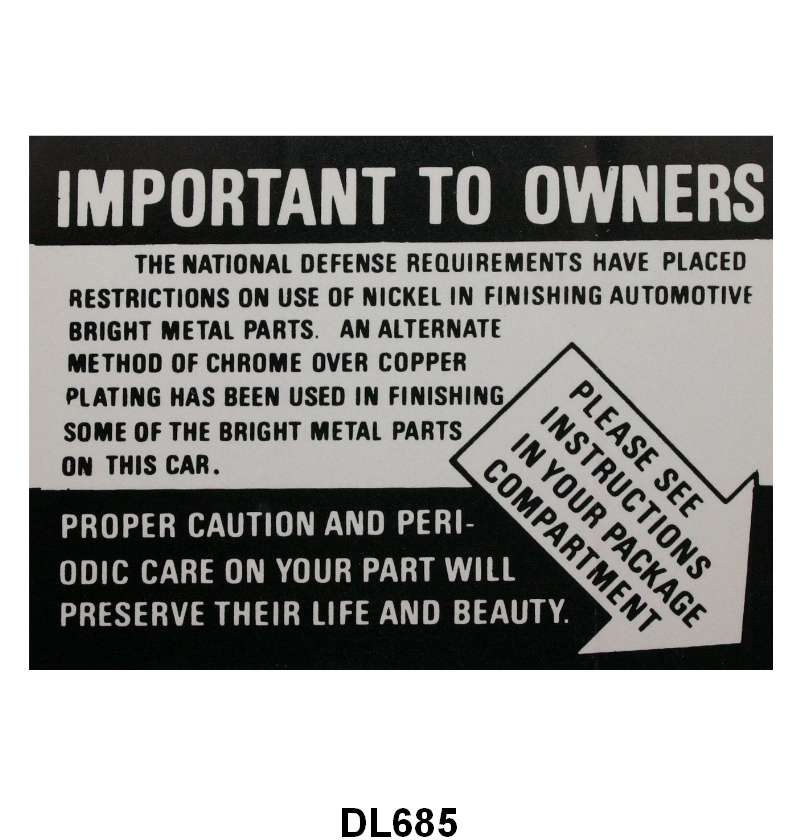 CHROME CARE INSTRUCTION DECAL - 49-50 MERCURY