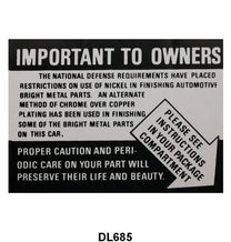 CHROME CARE INSTRUCTION DECAL - 49-50 MERCURY