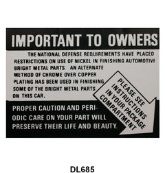 CHROME CARE INSTRUCTION DECAL - 49-50 MERCURY