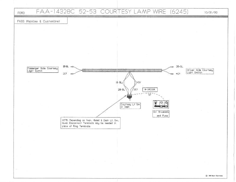 DOOR JAMB SWITCH TO COURTESY LIGHT SWITCH WIRE - 52-53 PASS (EX HRDTP/CONV )