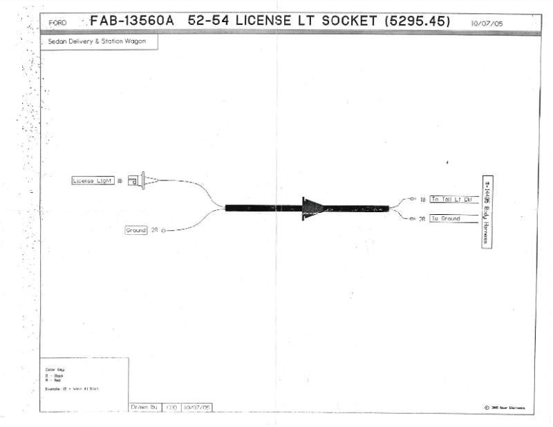 LICENSE PLATE LIGHT SOCKET AND WIRE - 52-54 WAGON, SEDAN DLY