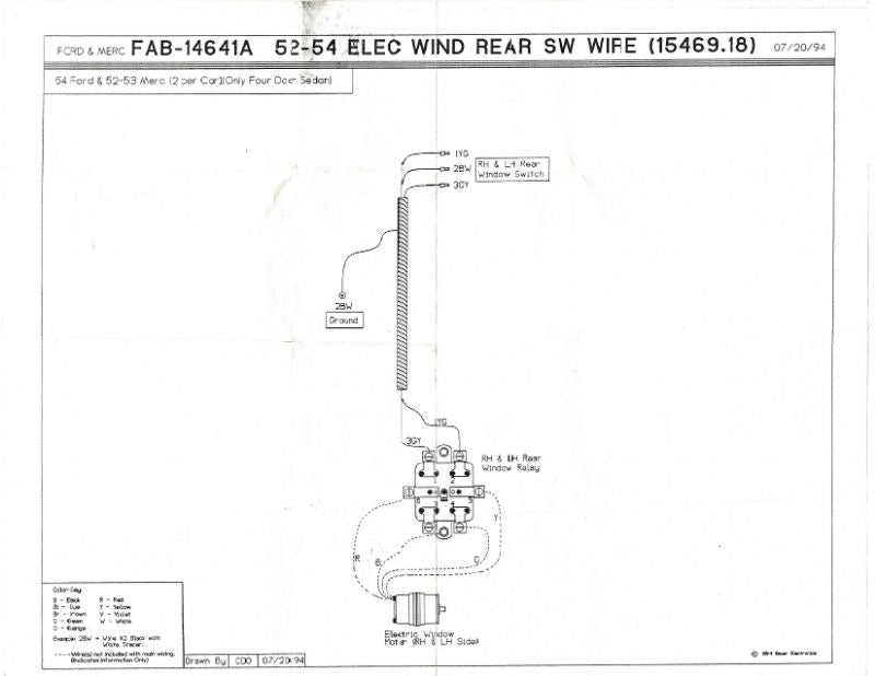 ELECTRIC WINDOW SWITCH WIRE - 52-53 MERCURY/4DR SDN, 54 PASSENGER REAR