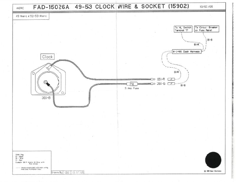 ELECTRIC CLOCK POWER WIRE - 49 MERC, 52-53 MERCURY W/FUSE HOLDER