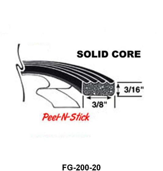 UNIVERSAL SPONGE SEAL-SOLID RIBBED - 3/16" HIGH, 3/8" WIDE, 20' LENGTH