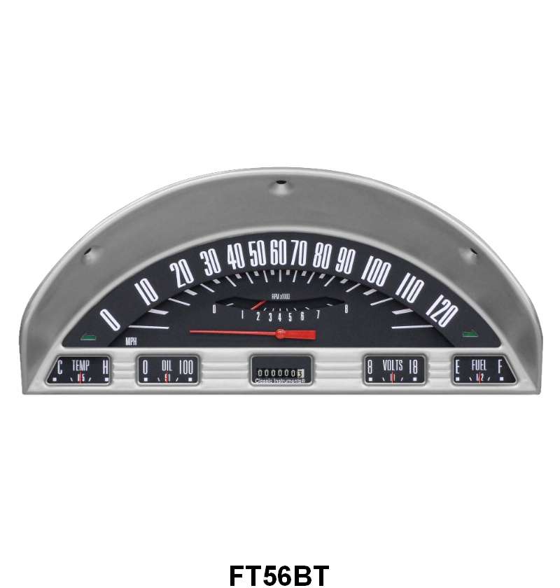 CLASSIC INSTRUMENTS 1956 DIRECT FIT GAUGES - BLACK BACKGROUND, BEZEL NOT INCL.